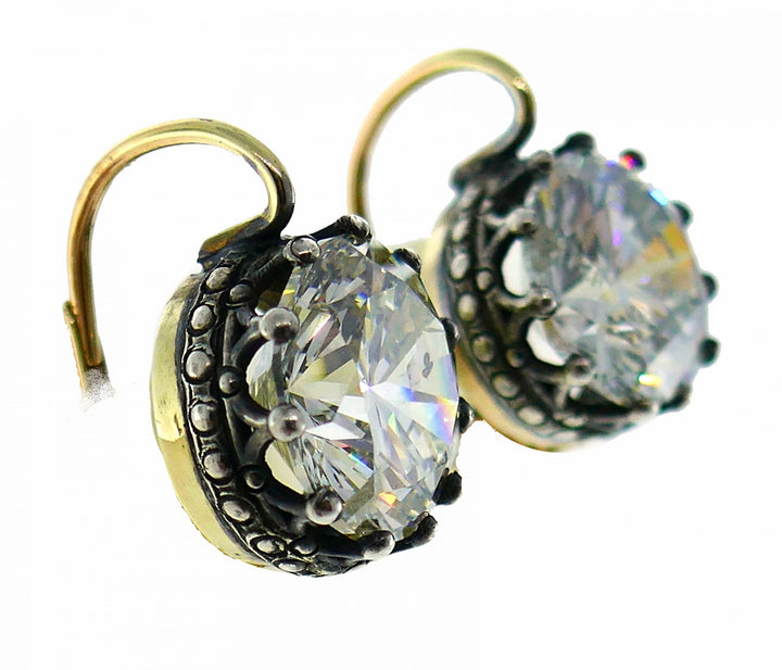 Victorian Diamond Silver Gold Drop Stud Earrings, Antique