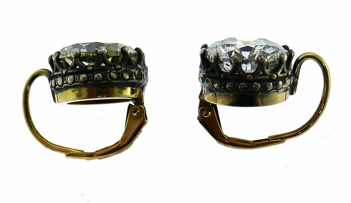 Victorian Diamond Silver Gold Drop Stud Earrings, Antique