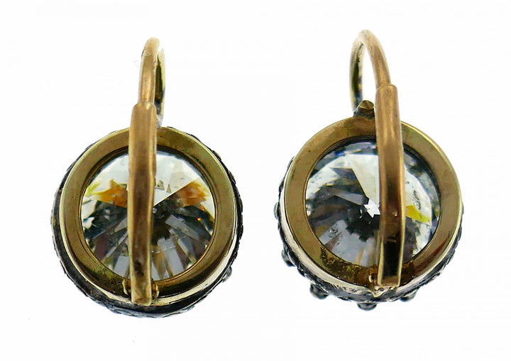 Victorian Diamond Silver Gold Drop Stud Earrings, Antique