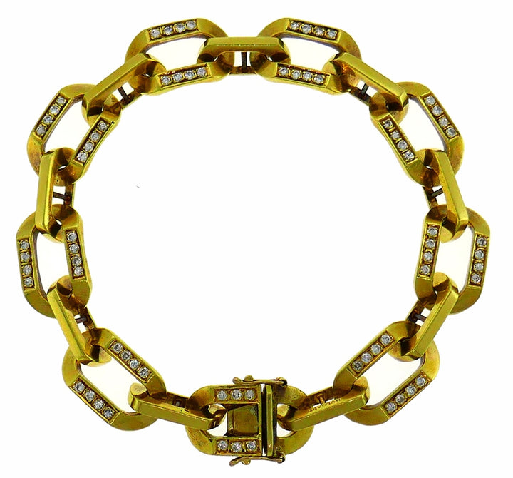 Vintage Bulgari Diamond 18k Yellow Gold Chain Link Bracelet Bvlgari