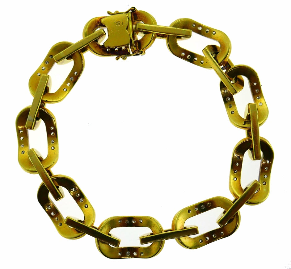 Vintage Bulgari Diamond 18k Yellow Gold Chain Link Bracelet Bvlgari