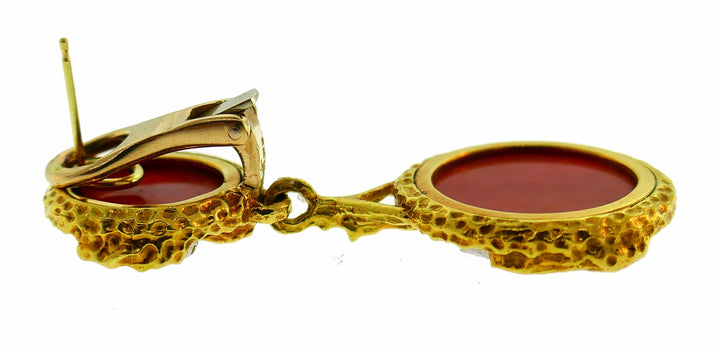Vintage Kutchinsky Coral Diamond Gold Earrings