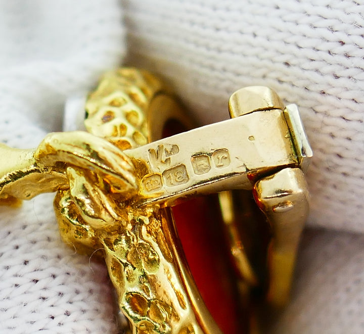 Vintage Kutchinsky Coral Diamond Gold Earrings