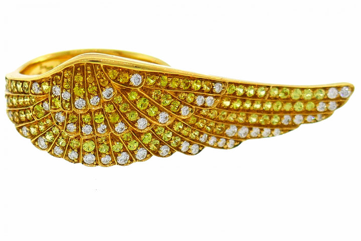 Vintage Garrard Angel Wing Gold Ring with Yellow Sapphire Diamond