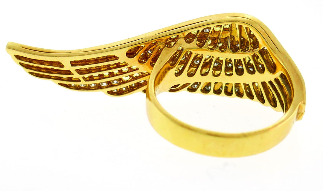 Vintage Garrard Angel Wing Gold Ring with Yellow Sapphire Diamond