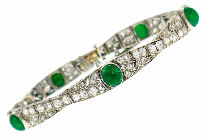 Art Deco Emerald Diamond Platinum Bracelet