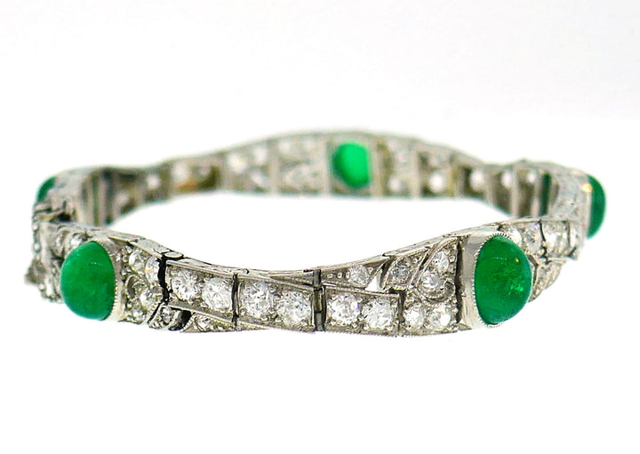 Art Deco Emerald Diamond Platinum Bracelet