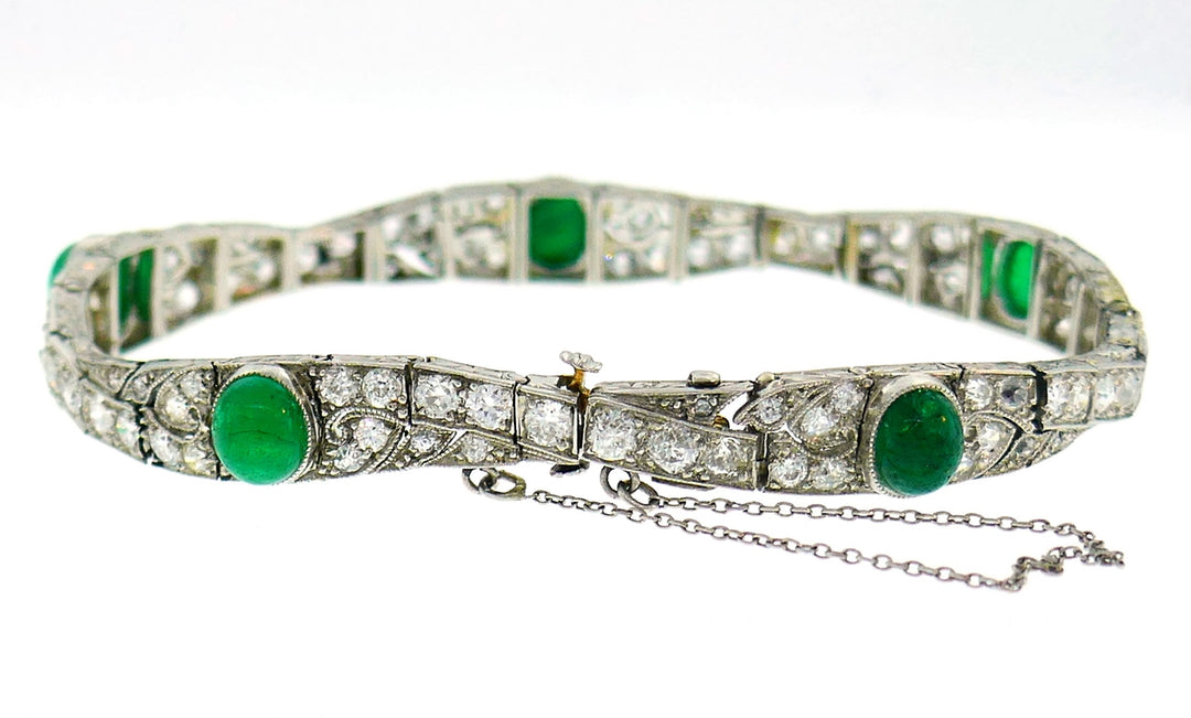 Art Deco Emerald Diamond Platinum Bracelet