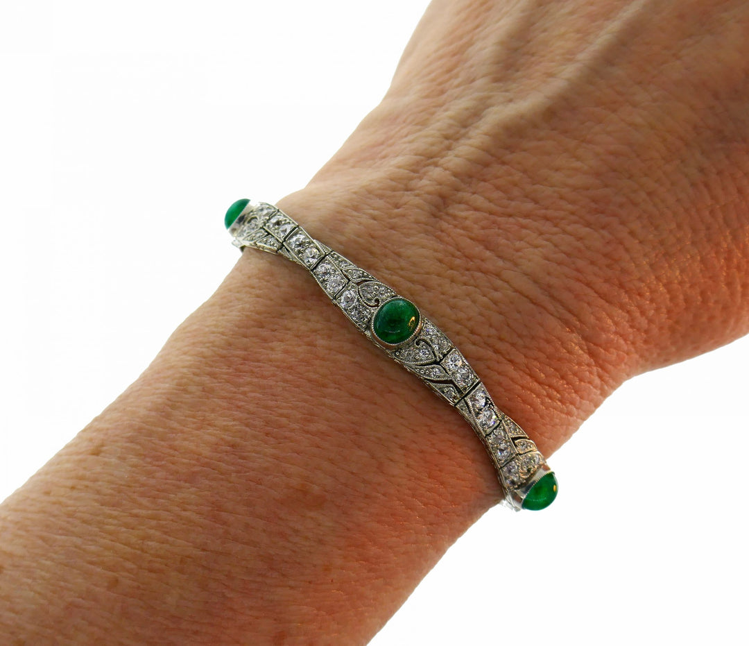 Art Deco Emerald Diamond Platinum Bracelet