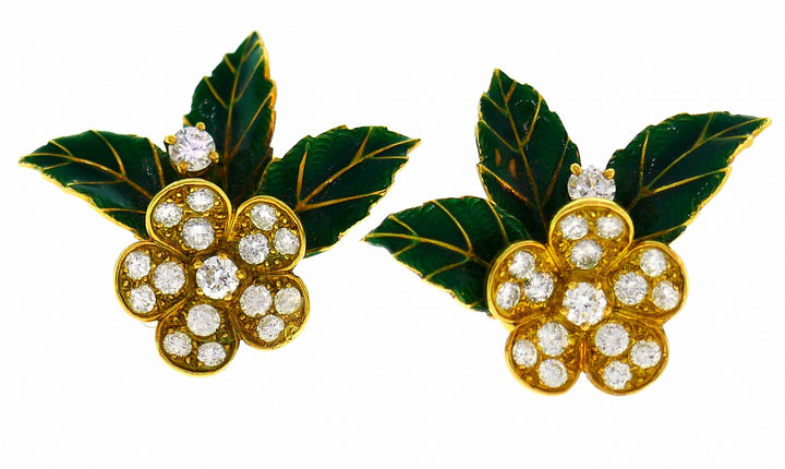 Boucheron Diamond Enamel Gold Earrings