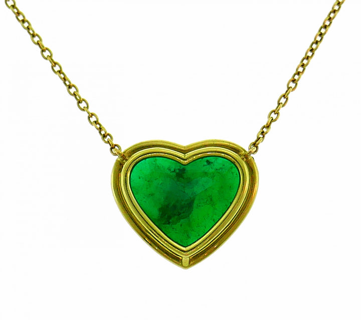 Heart Emerald Diamond Yellow Gold Pendant Necklace