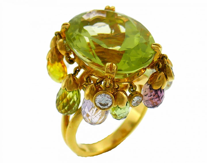 Dior Colored Gemstones Yellow Gold Ring, 1980s