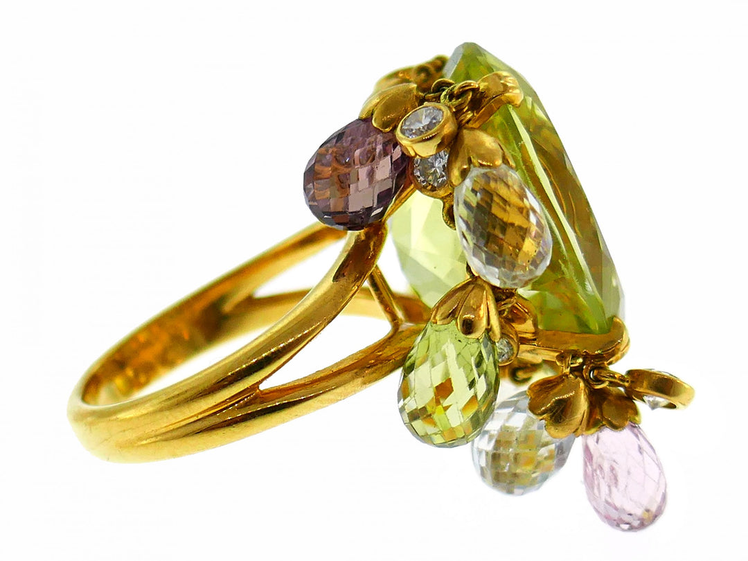 Dior Colored Gemstones Yellow Gold Ring, 1980s