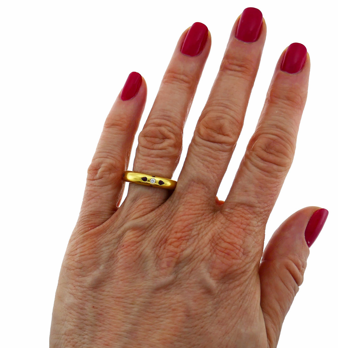 Me & Ro Diamond Ruby Yellow Gold Band Ring