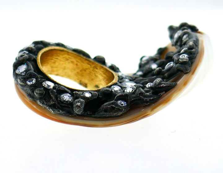 Vintage Shell Diamond Blackened Gold Ring