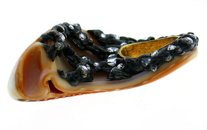 Vintage Shell Diamond Blackened Gold Ring