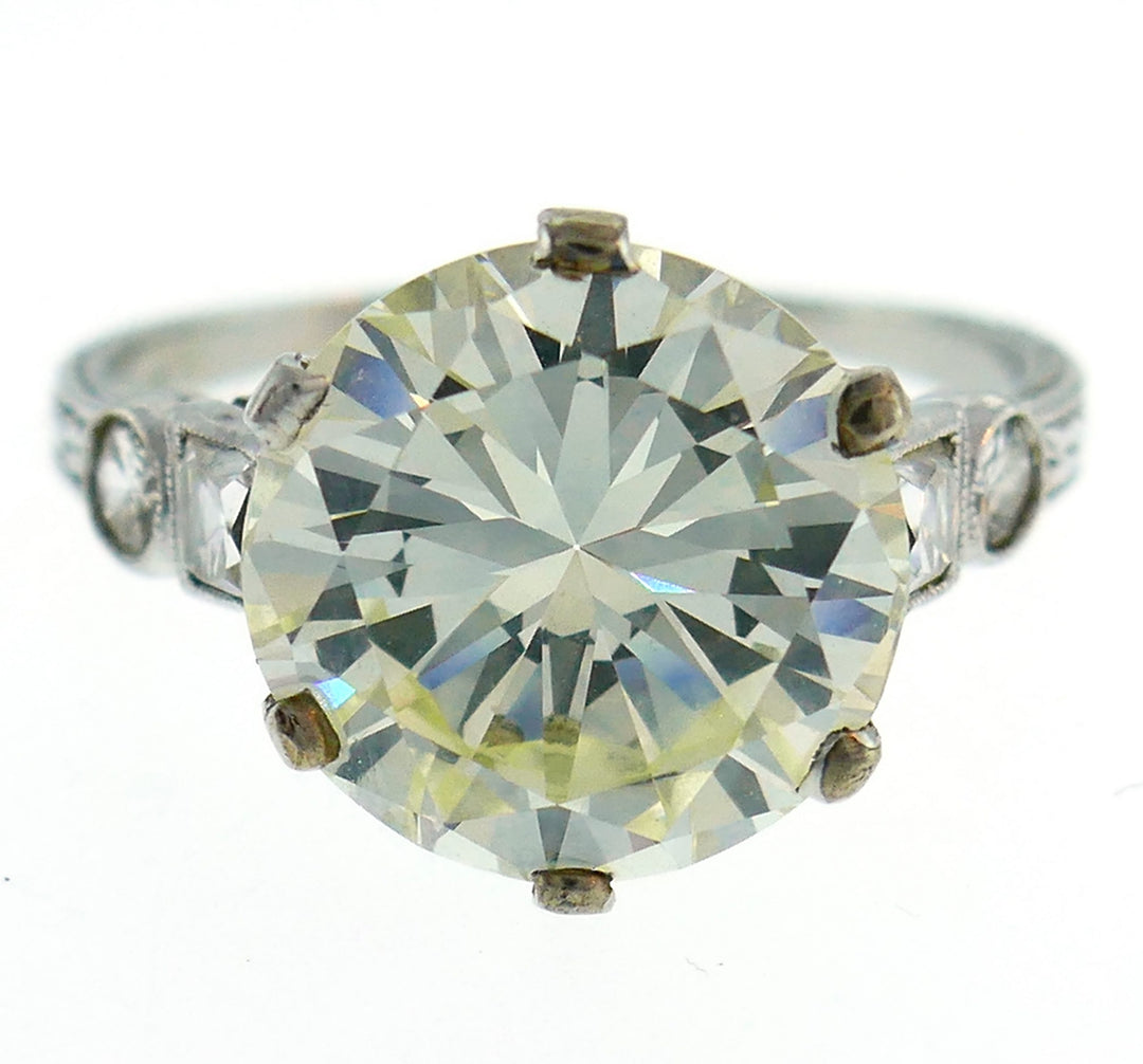 Art Deco Diamond Platinum Solitaire Ring, 5.26 Carat Old European Cut