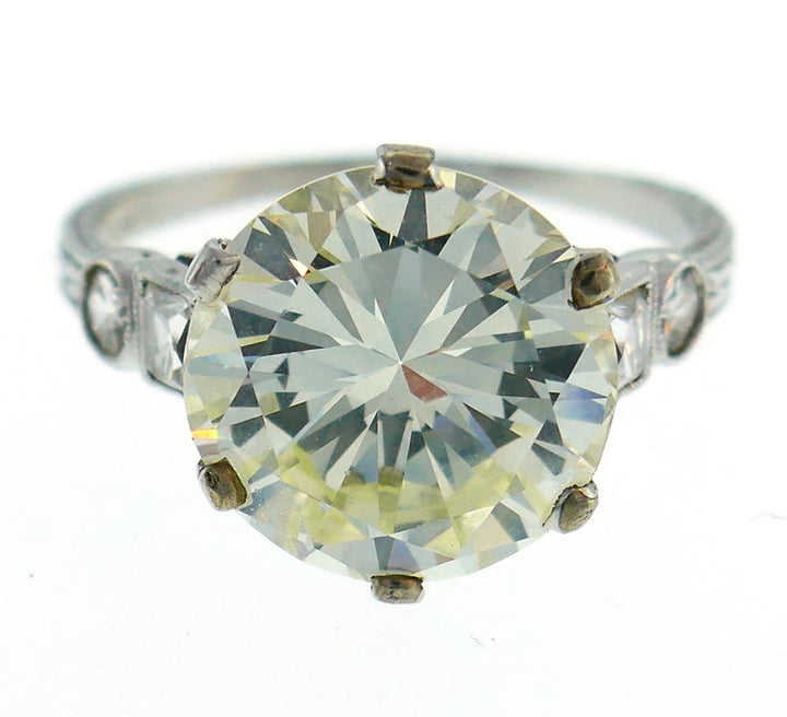 Art Deco Diamond Platinum Solitaire Ring, 5.26 Carat Old European Cut