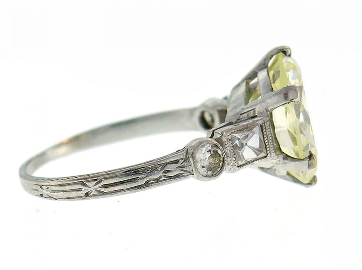 Art Deco Diamond Platinum Solitaire Ring, 5.26 Carat Old European Cut