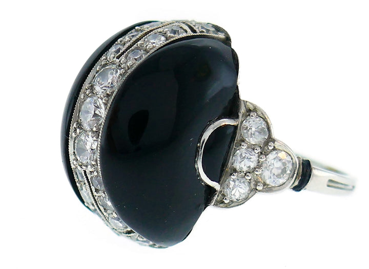 Art Deco Diamond Platinum Black Onyx French Ring