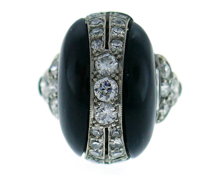 Art Deco Diamond Platinum Black Onyx French Ring