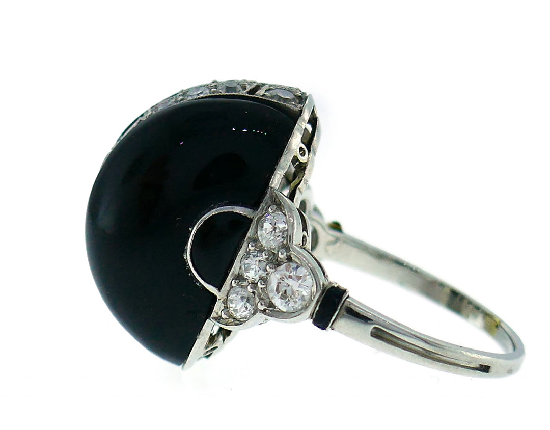 Art Deco Diamond Platinum Black Onyx French Ring