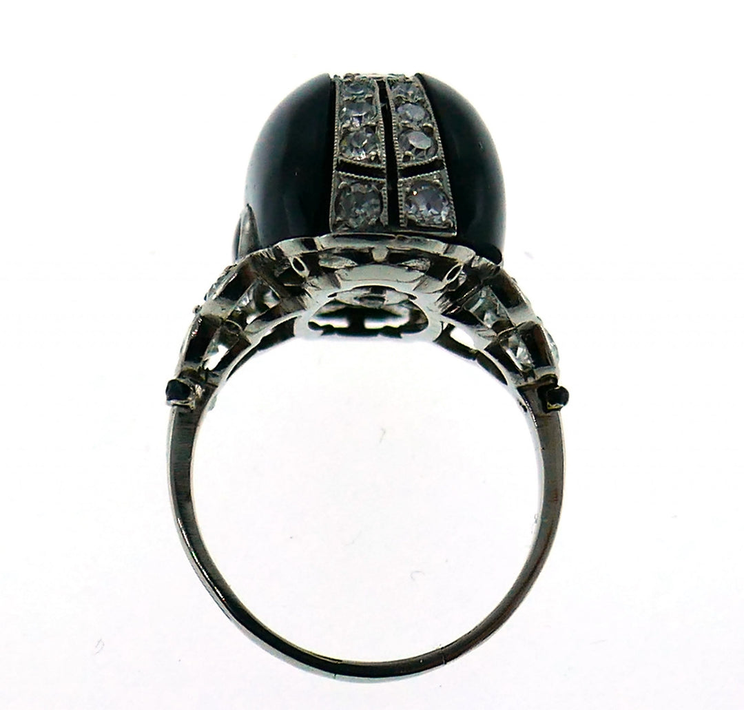 Art Deco Diamond Platinum Black Onyx French Ring