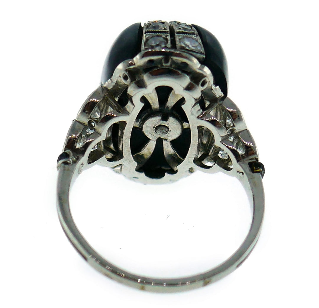 Art Deco Diamond Platinum Black Onyx French Ring