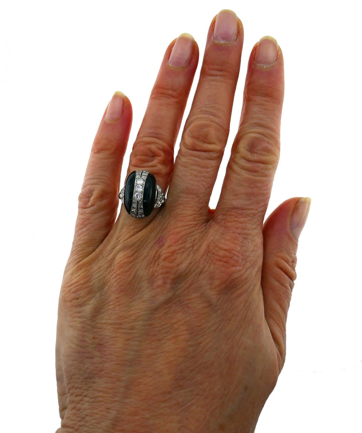 Art Deco Diamond Platinum Black Onyx French Ring