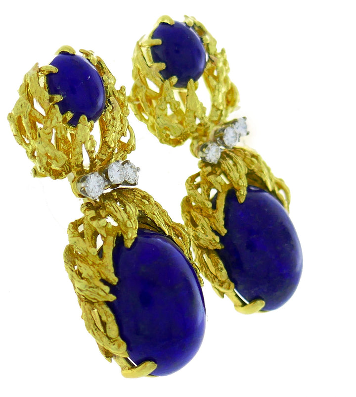 Vintage Satsky Lapis Lazuli Diamond Gold Earrings