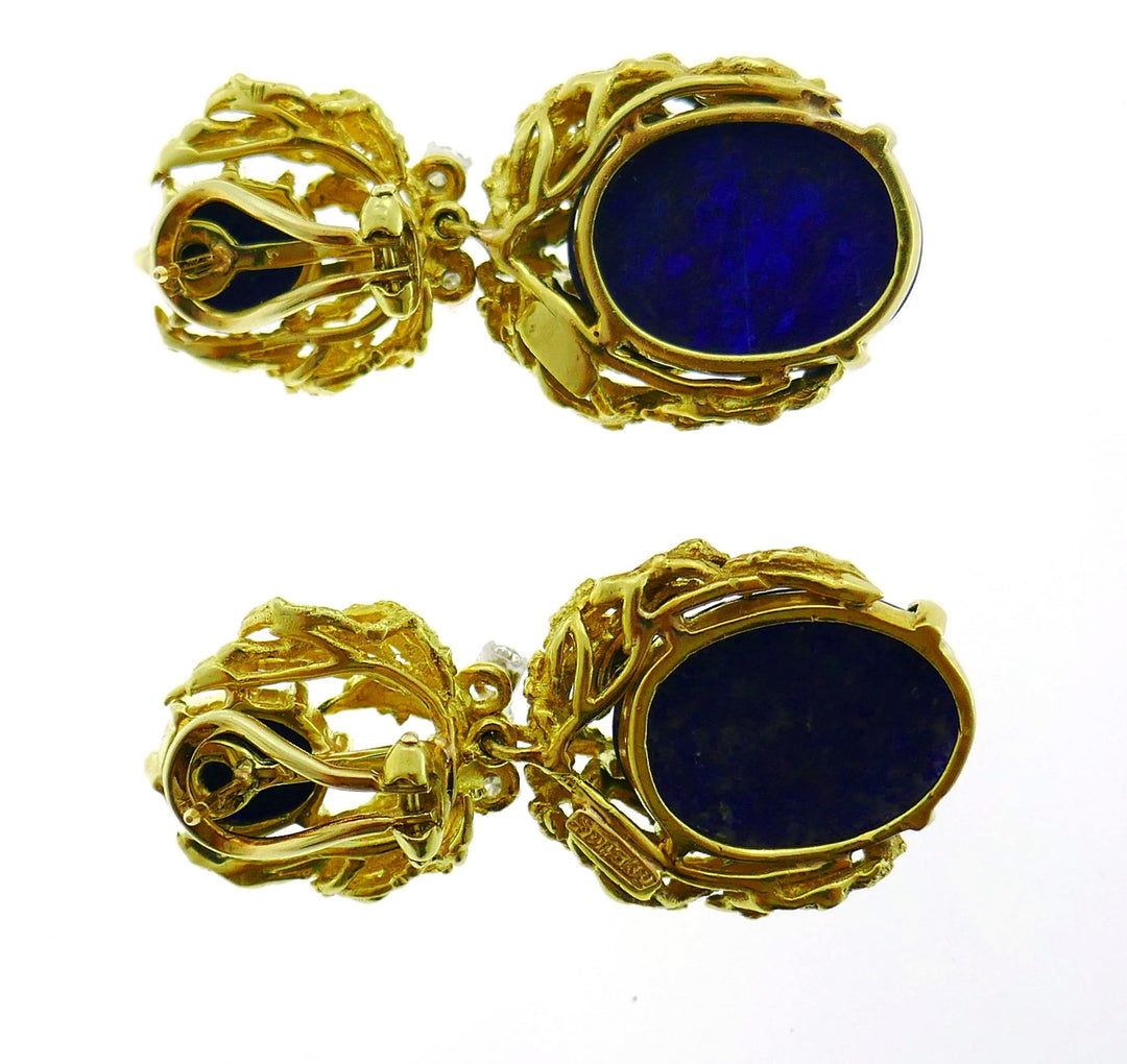 Vintage Satsky Lapis Lazuli Diamond Gold Earrings