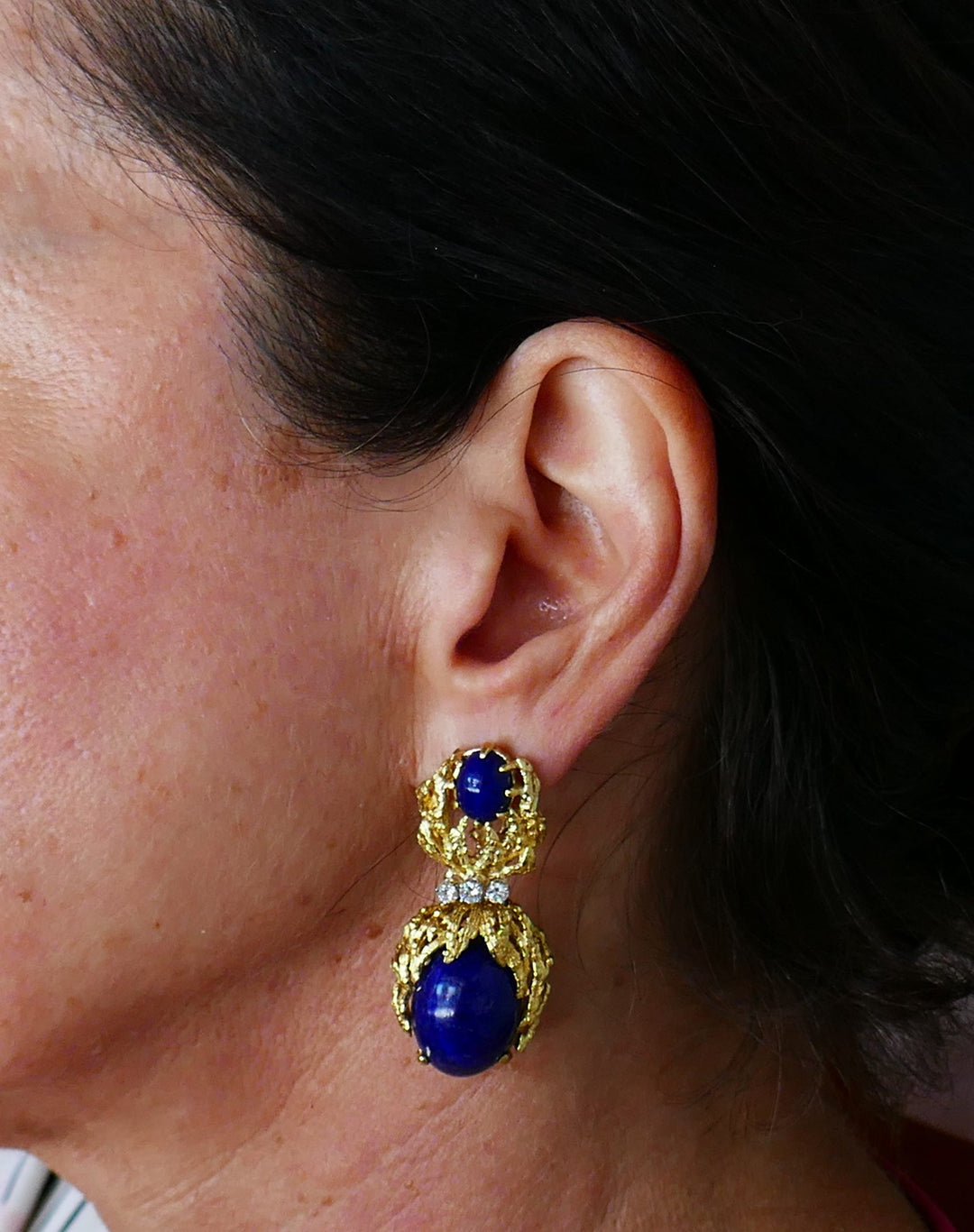 Vintage Satsky Lapis Lazuli Diamond Gold Earrings