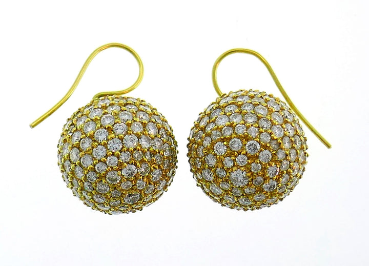 Vintage Diamond Yellow Gold Ball Earrings