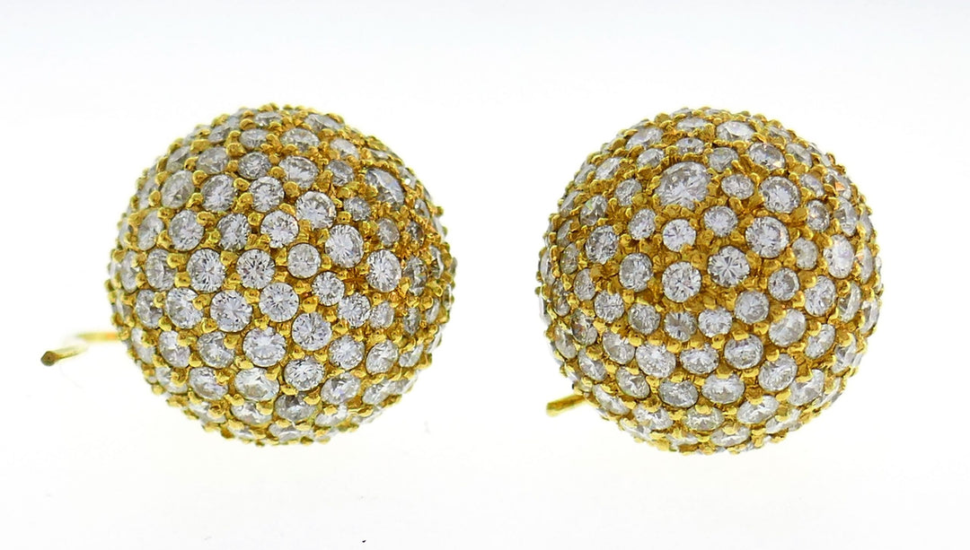 Vintage Diamond Yellow Gold Ball Earrings