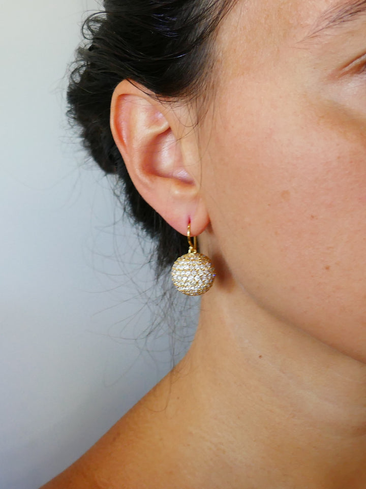 Vintage Diamond Yellow Gold Ball Earrings