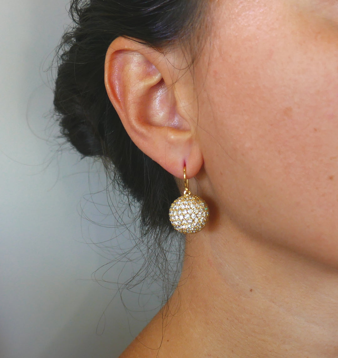 Vintage Diamond Yellow Gold Ball Earrings