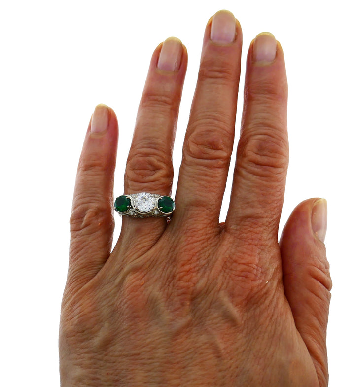 Art Deco Diamond Emerald Platinum Ring Old European Cut 1.20-ct I VVS1 GIA