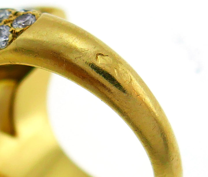 French Yellow Gold Cocktail Ring with Diamond Sapphire Mother of Pearl