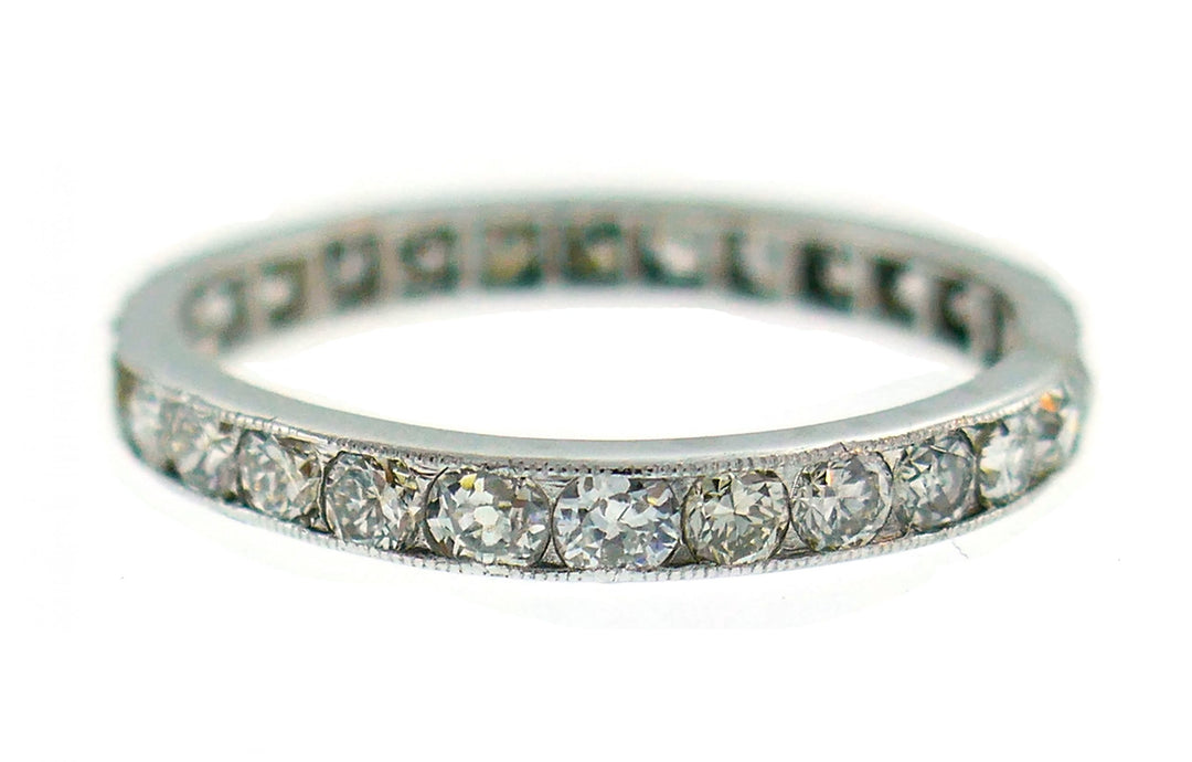 Art Deco Diamond Platinum Eternity Band Ring Size 7.5 Old European Cut