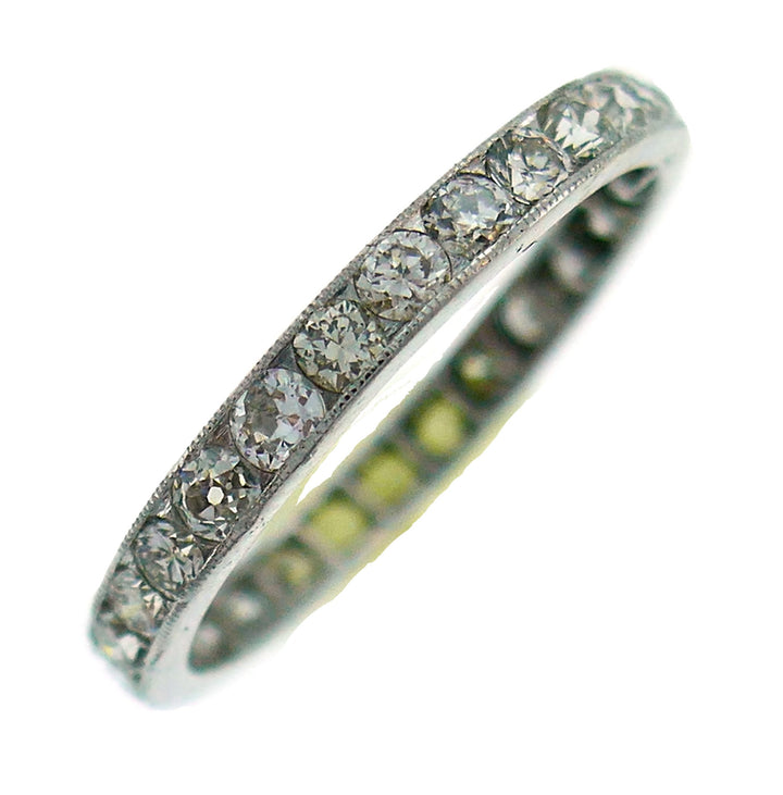 Art Deco Diamond Platinum Eternity Band Ring Size 7.5 Old European Cut