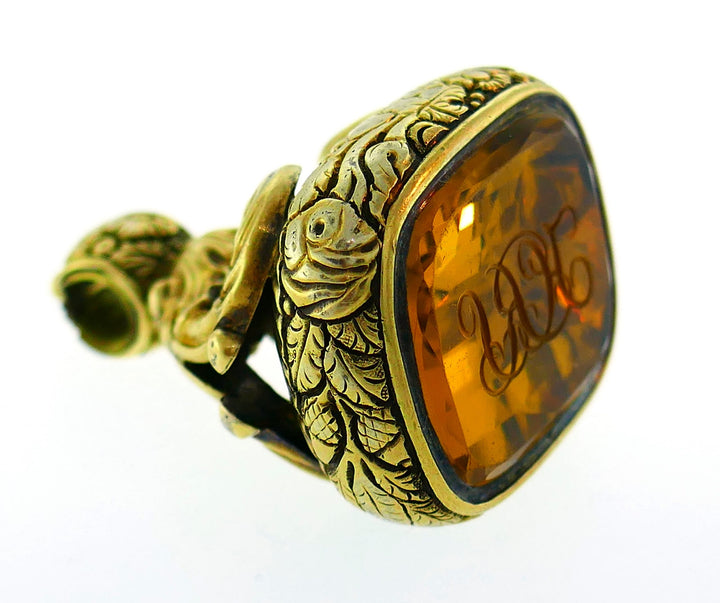 Victorian Citrine Seal Gold Fob Charm Pendant