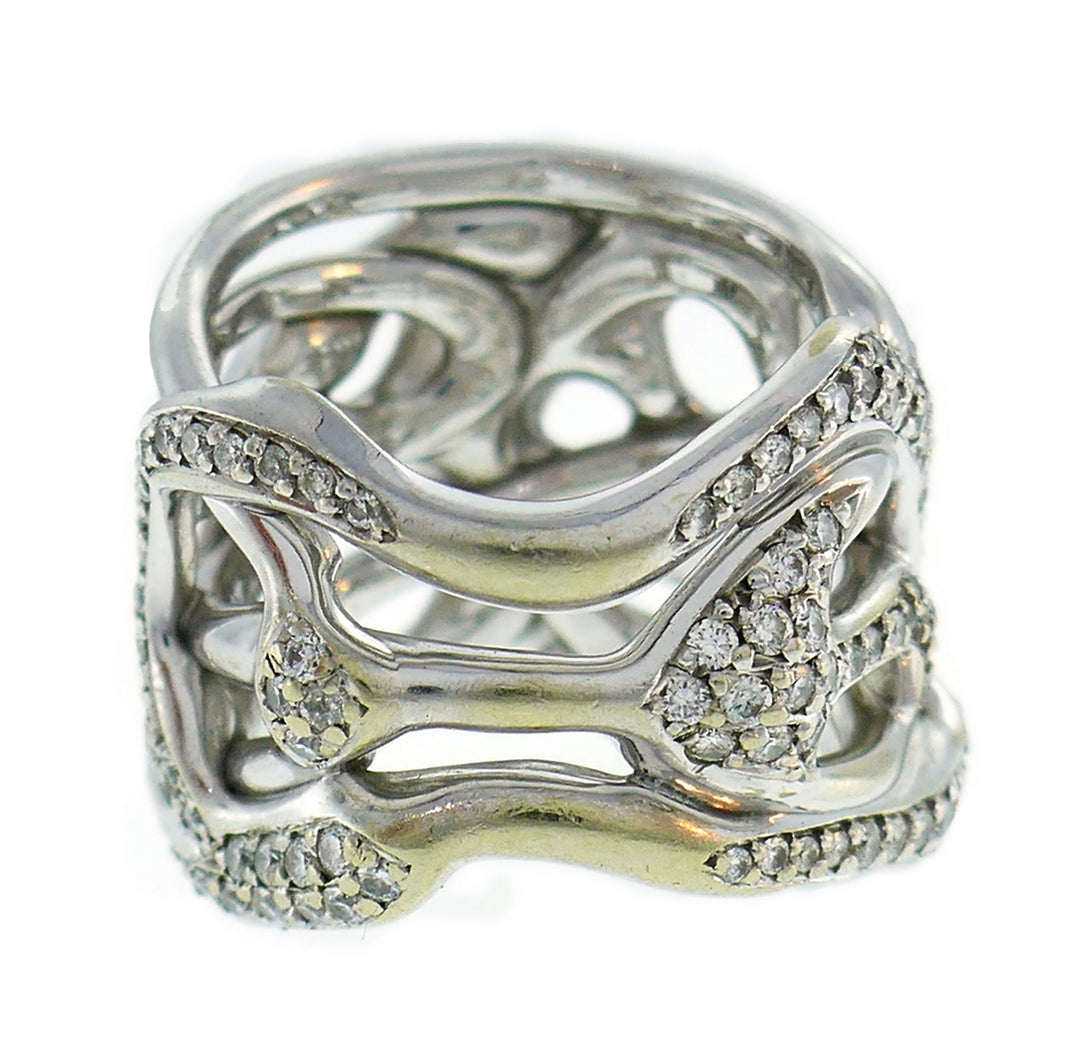 Vintage Diamond White Gold Wide Band Ring