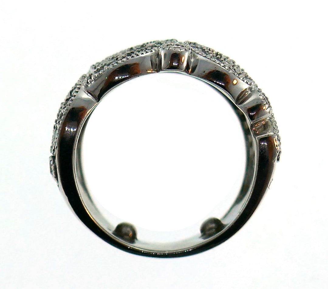 Vintage Diamond White Gold Wide Band Ring