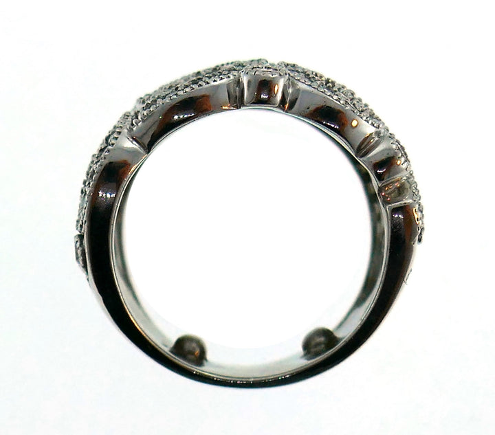 Vintage Diamond White Gold Wide Band Ring