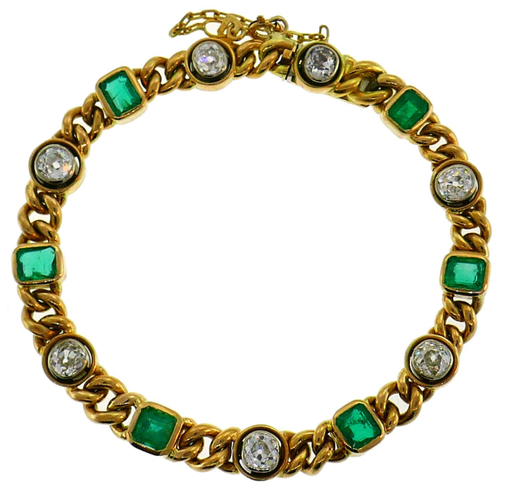 Victorian Gold Emerald Diamond Line Bracelet Antique English