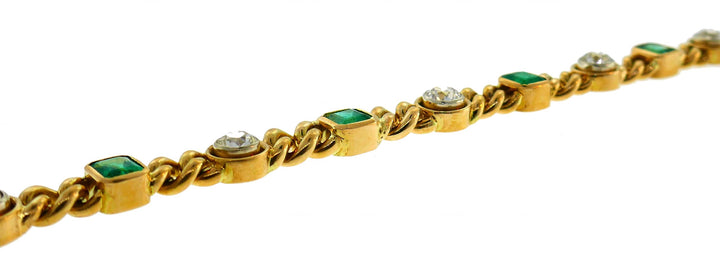 Victorian Gold Emerald Diamond Line Bracelet Antique English