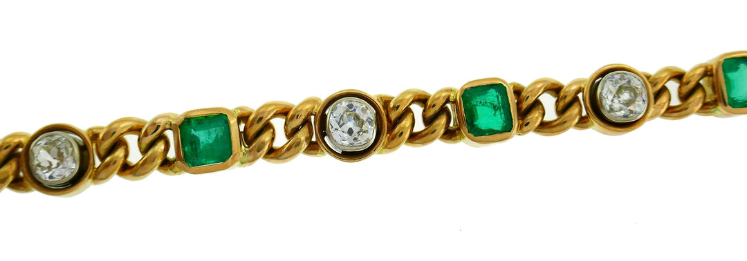 Victorian Gold Emerald Diamond Line Bracelet Antique English