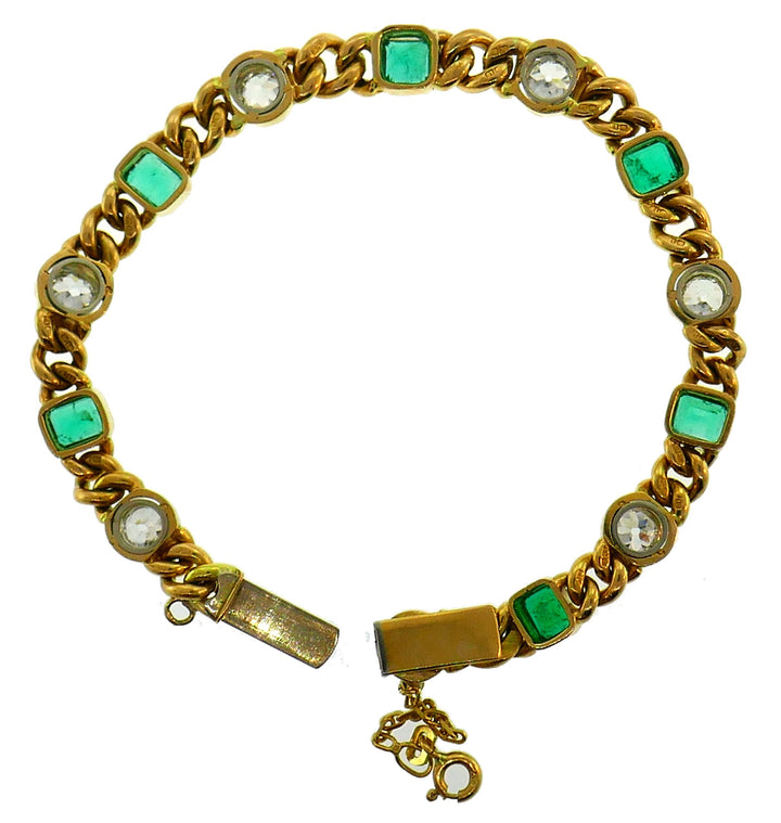 Victorian Gold Emerald Diamond Line Bracelet Antique English