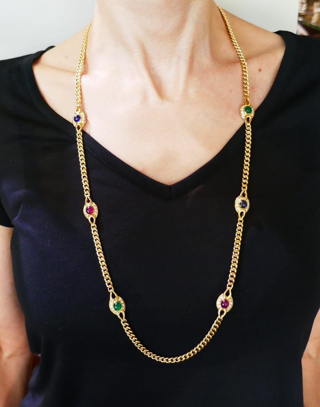 Vintage Fred Paris Necklace 18k Yellow Gold Gemstones Estate