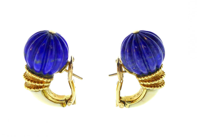 Boucheron Vintage 1970s Yellow Gold Lapis Earrings